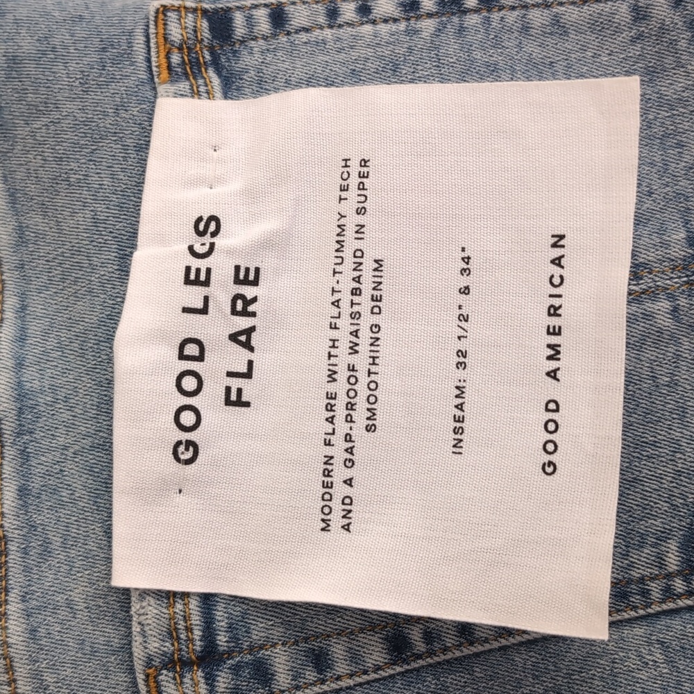 Good American Good Legs Flare Split Pocket Light Wash Jeans Size 30 Indigo NWT - Picture 5 of 8